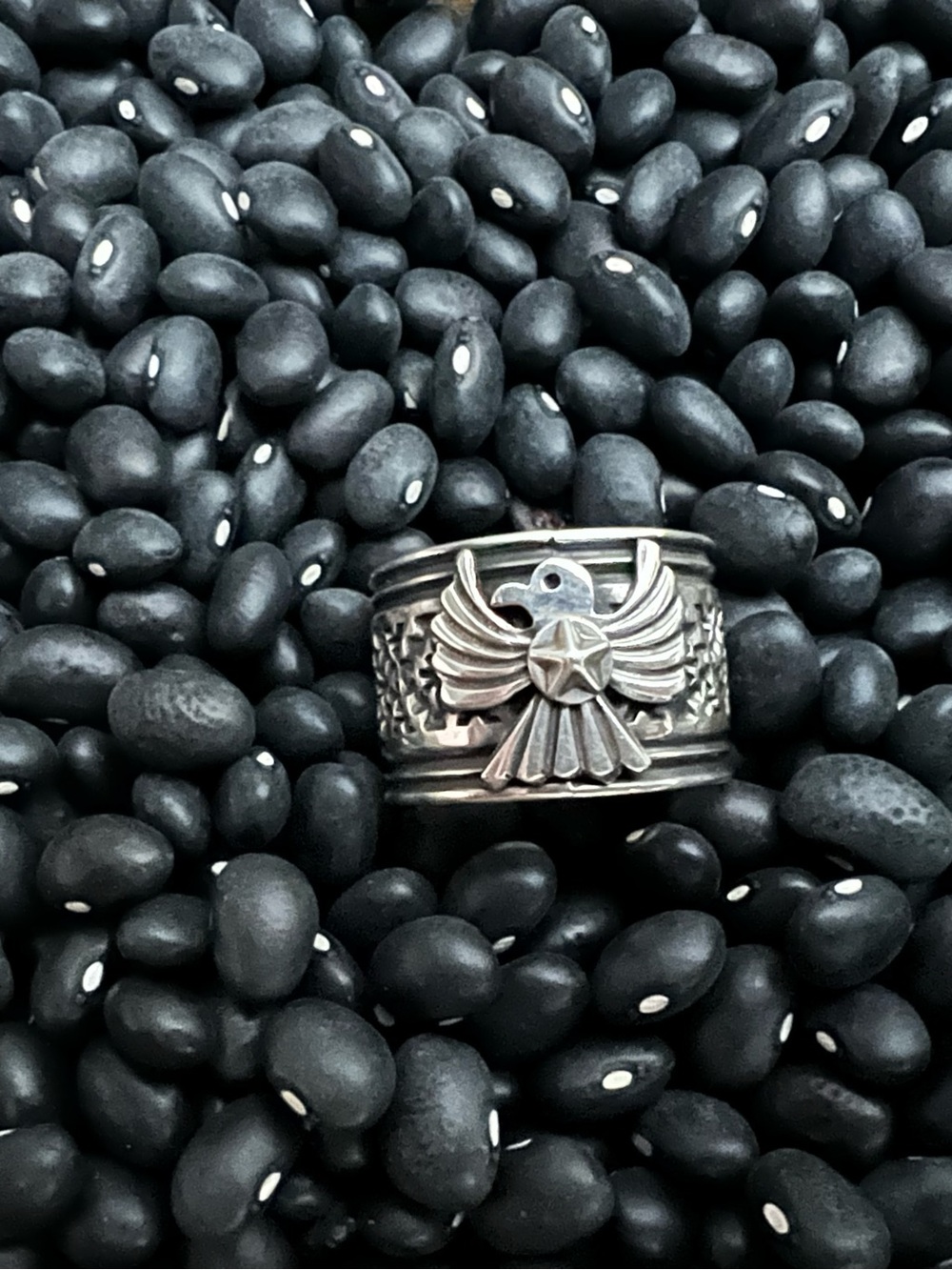 Native Made Sterling Silver Thunderbird Band Ring by Delayne Reeves